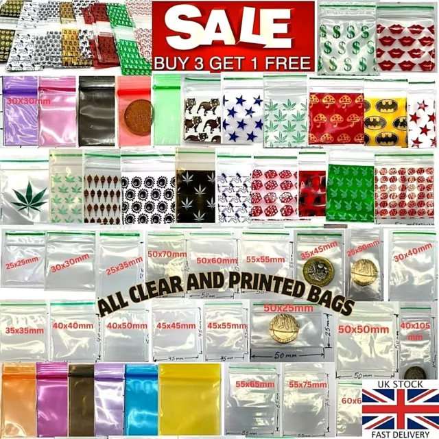 100 New Clear-Printed Resealable Plastic ZipLock Bags Zipper Herb Herbs Storage