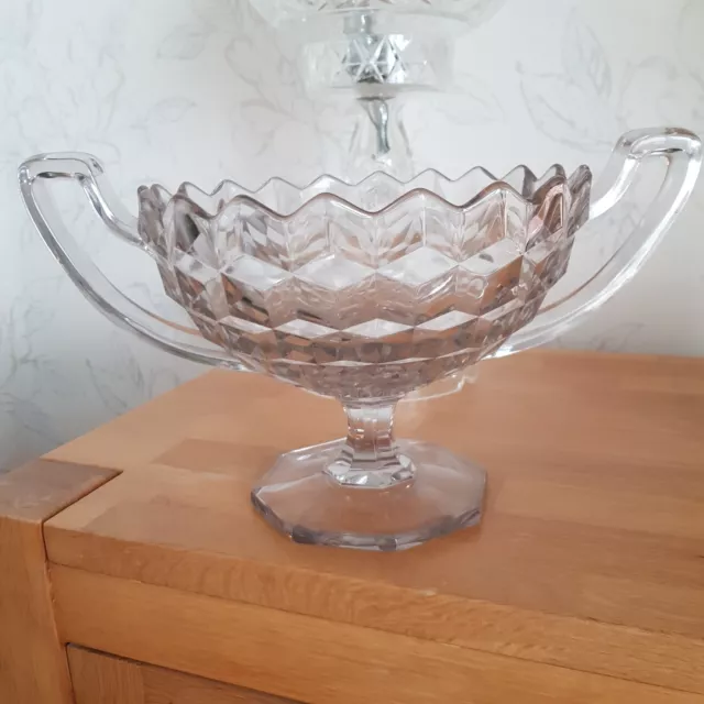 Vintage american FOSTORIA trophy Handled LARGE Glass Bowl Cube Pattern