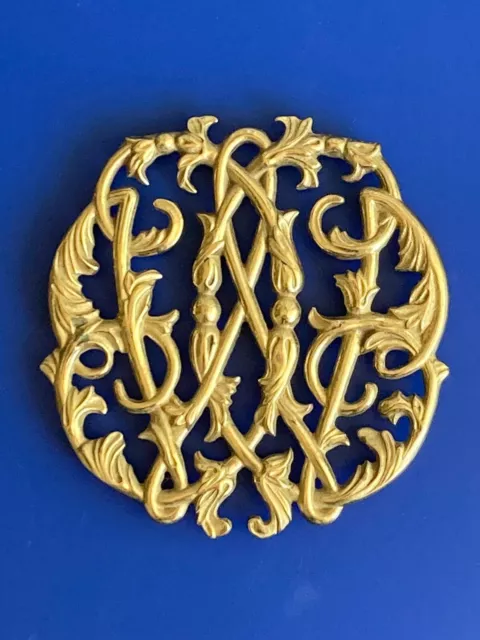 Vintage BRASS Colonial Williamsburg Cypher Footed TRIVET Filigree 1950