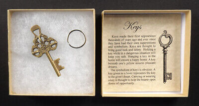 Brass Monastery Key, boxed, skeleton, Victorian, solid brass, ring