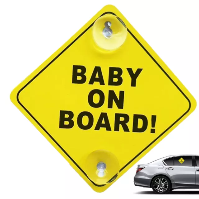 Baby on Board Car Sign Yellow Suction Cups Safety Plastic Pair Vehicle