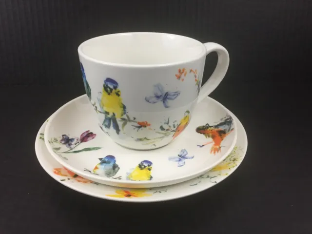 Summer Birds Tea Cup & Saucer Cake Plate 3-PIECE SET Watercolor Art