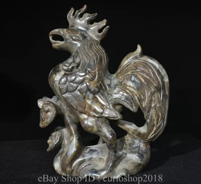 9.6" Chinese Natural Xiu Jade Carved Fengshui Poultry Chicken Statue Sculpture