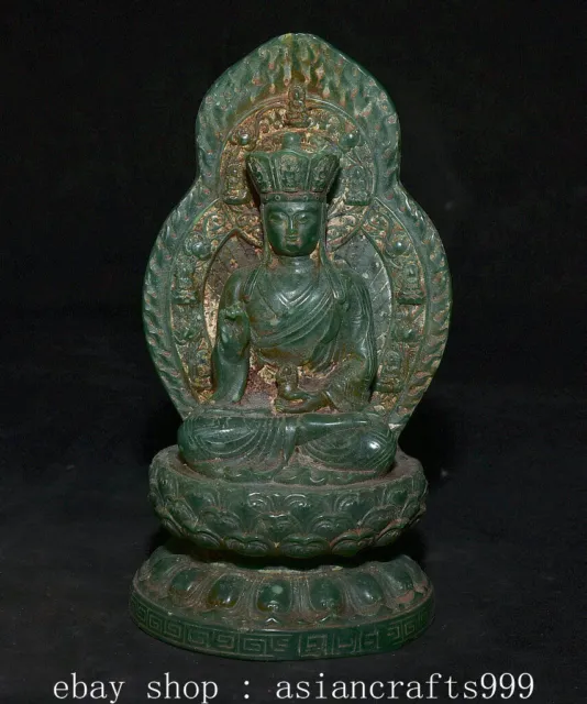 7.2" Ancient Chinese Green Jade Carved Ksitigarbha Boddhisattva Statue Sculpture