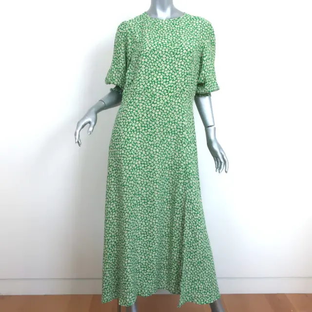 Mango Midi Dress Carol Green Ditsy Floral Print Crepe Size Extra Large