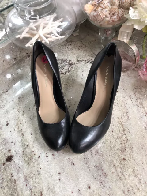 $195 Via Spiga Brandy Black Leather Heel Pump Platform Shoes 6.5 6 1/2 2