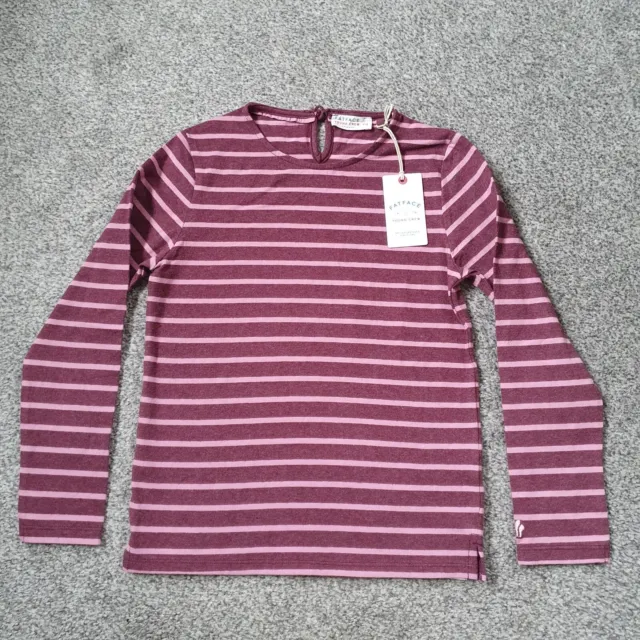 BNWT Fat Face Girls Burgundy Striped Top Long Sleeve T-shirt Age 7-8 Soft Feel