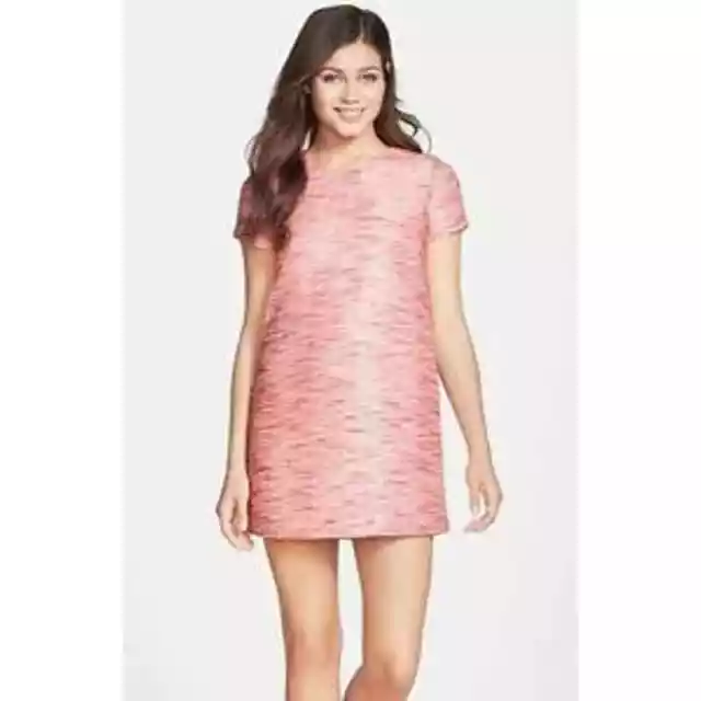 Women's CeCe by Cynthia Steffe Jacquard Textured Shift Dress Neon Coral Pink 8