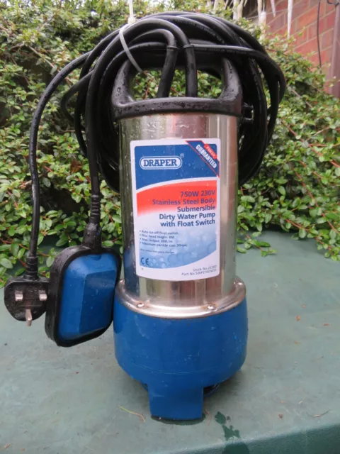Draper 230v 750w Submersible Stainless Dirty/Clean Water Pump 208L/m + Float SW
