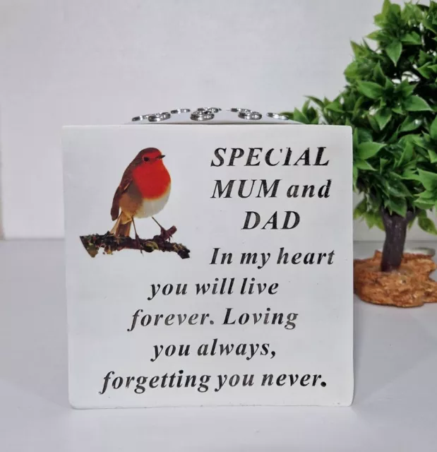 Memorial Christmas Robin Special MUM and DAD Vase Grave Cemetery Cube Flower Pot