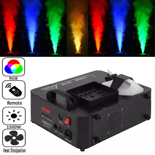 1500W Smoke Fog Machine 24LED RGB Light DMX DJ Remote Vertical Spray Fog Effect