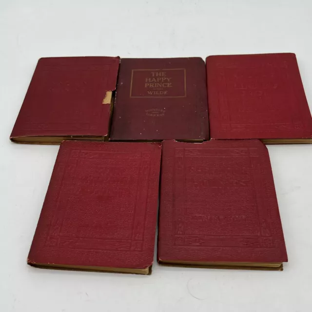 Antique LITTLE LEATHER LIBRARY Lot of 5 Mini Books 1920s Red Vintage Collection