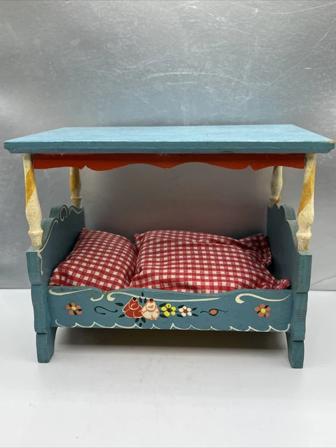 Vtg Dora Kuhn Dollhouse Furniture Handpainted Canopy Bed West Germany