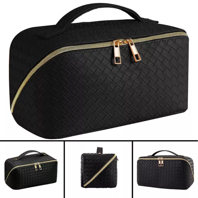 Large Capacity Travel Cosmetic Bag Makeup Brushes Slots Dividers Organizer Pouch