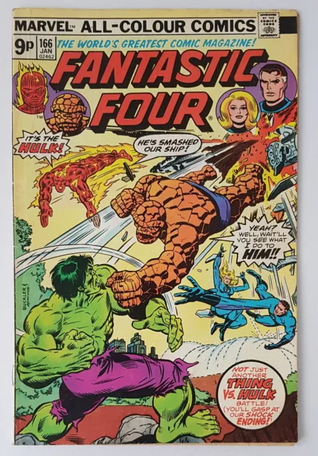 fantastic four #166, Marvel comics 1976, Hulk vs the Thing, bronze age classic