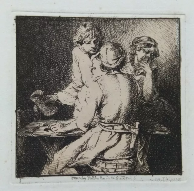 Gravure ancienne, Charles Jacque, XIXeme, French engraving.