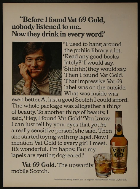 Vat 69 Gold Scotch Whisky Upwardly Mobile Vintage Print Ad 1975
