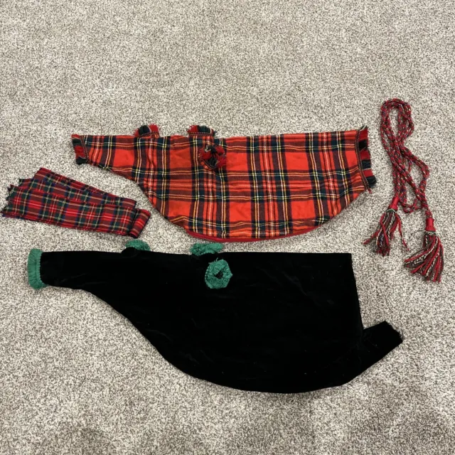 Vintage Bagpipe Covers Lot, Clan Tartan Wool w/ Fringe & Black Velvet w/ Green