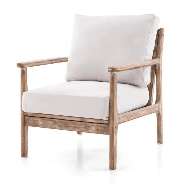 Modern Accent Chair Wooden Armchair Living Room Linen Fabric Reading Chair