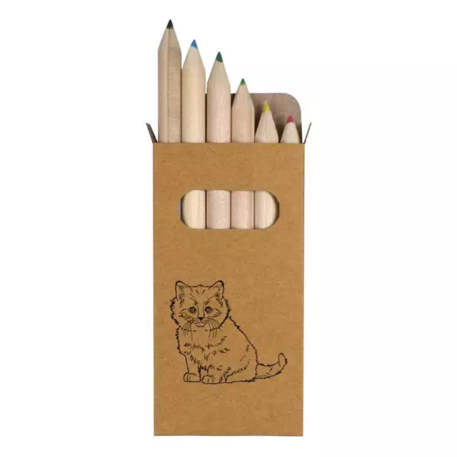 6 x 'Gato amistoso' Set corto de lápices de 85 mm / lápiz de color (PE00012115)