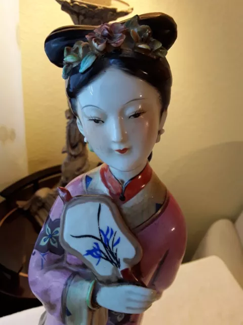 Vintage Chinese Porcelain Figurine Of A Girl Apx.14" Tall