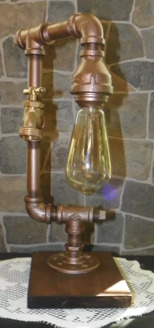 Industrial  Steampunk style Pipe desk/table Lamp with Water Spigot/Edison bulb