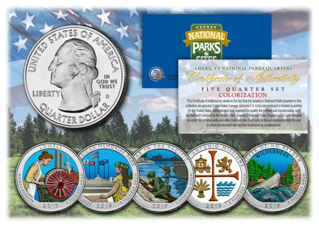 2019 Colorized National Parks America the Beautiful Coins *Set of all 5 Quarters