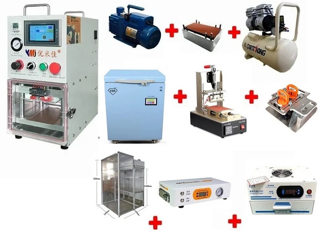 Atelier reconditionnement ecrans Samsung Apple YMJ laminator - TBK freezer - ...