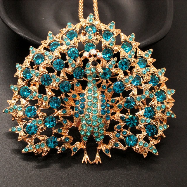 Betsey Johnson Gifts Blue Crystal Bling Peacock Animal Pendant Chain Necklace