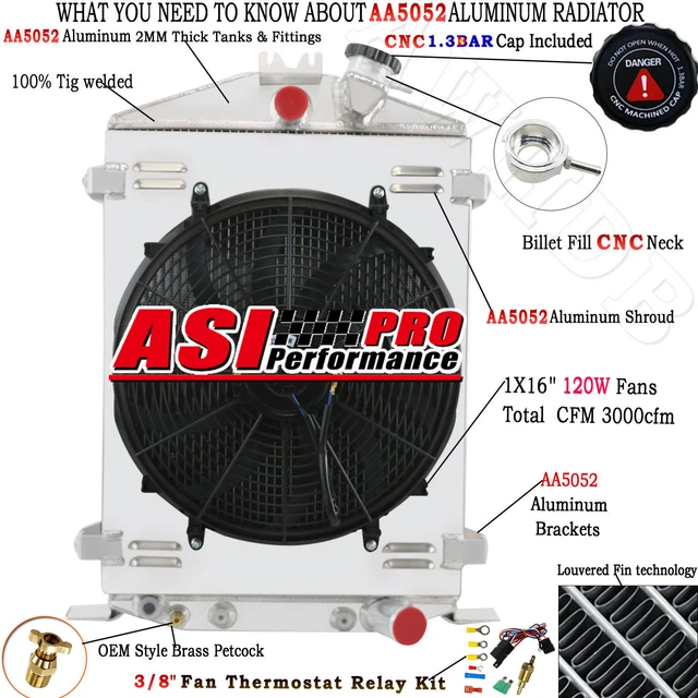 4Row Radiator Shroud Fan For 1932 Ford Street Rod/Rat Rod with GM hose locations