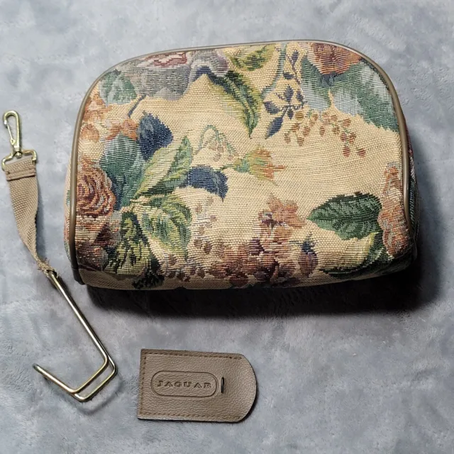 Jaguar Vintage Floral Tapestry Zipper Bag Toiletry Makeup Travel Luggage