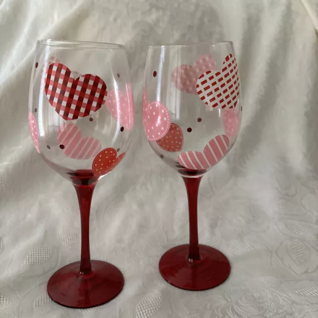 Pier 1 Imports Heart, Valentines, Wedding Red & Pink wine glasses Set Of 2