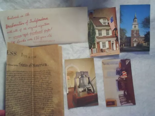1955 DECLARATION OF INDEPENDENCE AUTHENTIC COPY w/ENVELOPE + 4 Postcards Philade