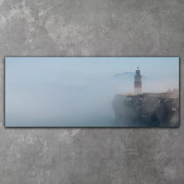 Canvas XXL Bilder Leinwand Deko Wohnzimmer Leuchtturm im Nebel 125x50