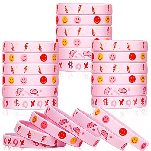 32 Pcs Preppy Silicone Wristband Hot Pink Custom Silicone Bracelets Smile Face 32 Pcs Preppy Silicone Wristband Hot Pink Custom Silicone Bracelets Smile Face
