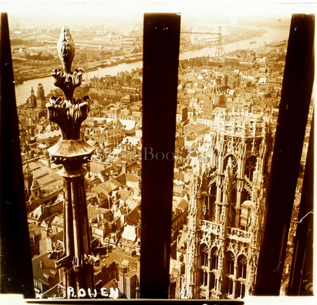 FRANCE Rouen Vue depuis la Cathédrale ca 1910, Photo Stereo Vintage Plaque Verre
