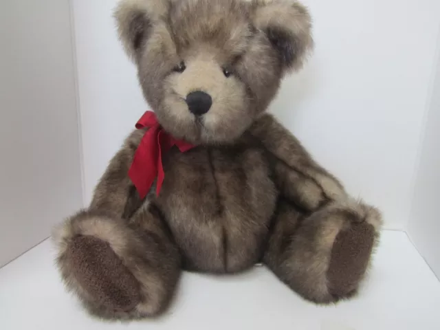 Bombay Danny Plush Teddy Bear Faux Mink Stuffed Animal Toy w/ Red Ribbon 11”