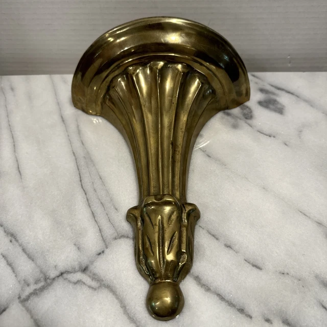 vintage solid brass ornate heavy wall mount sconce fixture shelf