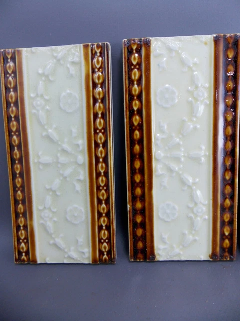 Antique four Art Nouveau Majolica Tile  19th embossed England