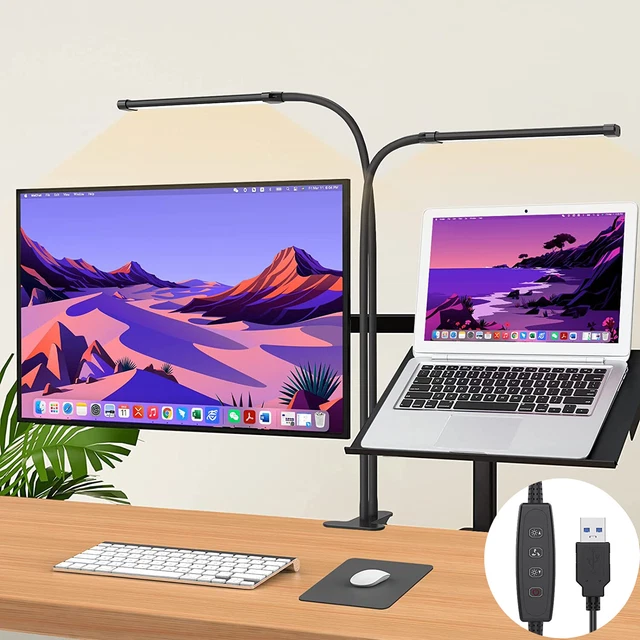 Dimmable USB LED Office Desk Lamp Clip on Gooseneck Reading Light 3 Colors