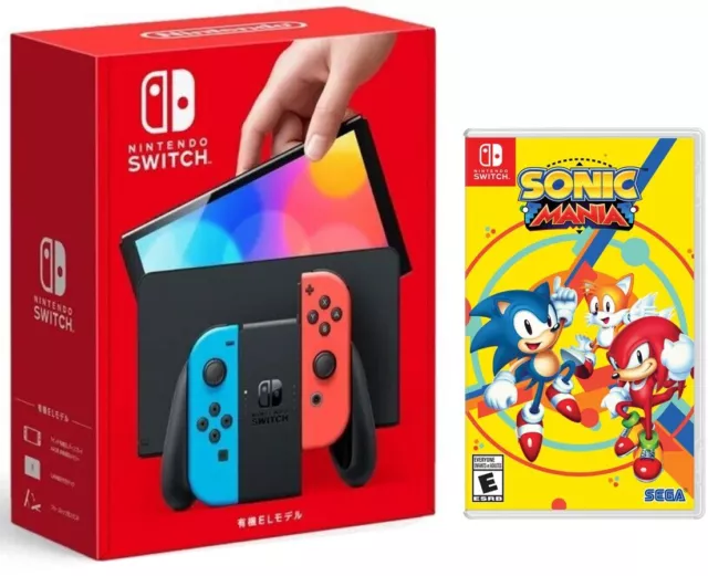 NEW Nintendo Switch OLED 64GB Neon Console + Sonic Mania 💎 Game Bundle