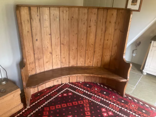 Antique Rustic Pine Curved Settle (From Dog & Duck Pub)