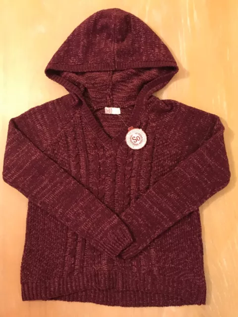 New! SO Ladies Chenille Sweater Hooded Long Sleeve Burgundy Size Medium