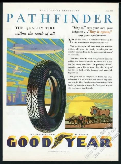 1930 Goodyear zeppelin Herbert Paus art deco Pathfinder tire vintage print ad