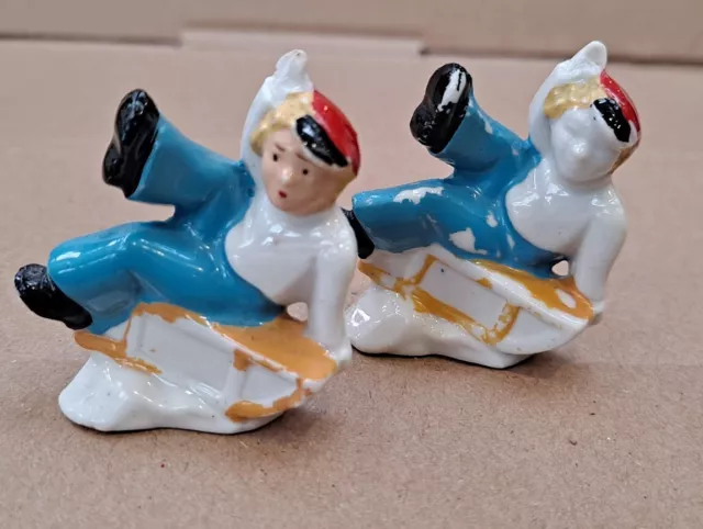 Vintage Antique  Bisque Xmas Cake Decorations Mini Figurine Sleigh Time