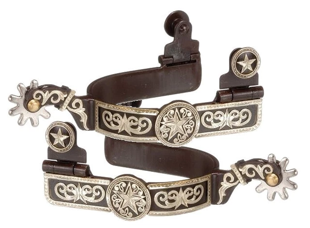 Western Spurs - Men's- Brown Iron - Silver Floral and Star Accents
