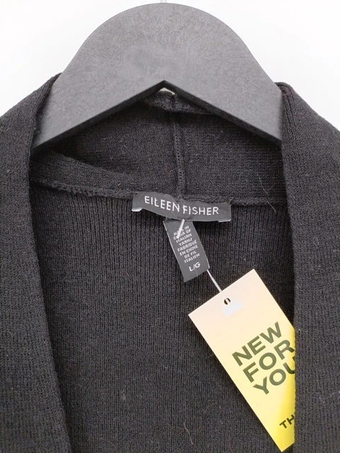 Eileen Fisher Damen-Strickjacke L schwarz 100 % Wolle Rundhalsausschnitt 2