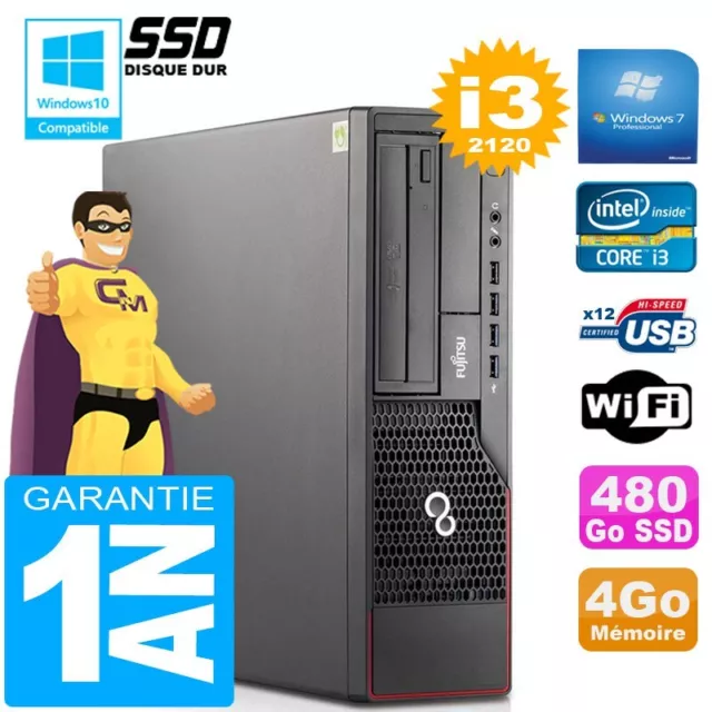 PC Fujitsu Esprimo E700 E90+ SFF Core I3-2120 RAM 4Go Disque 480 Go SSD Wifi W7