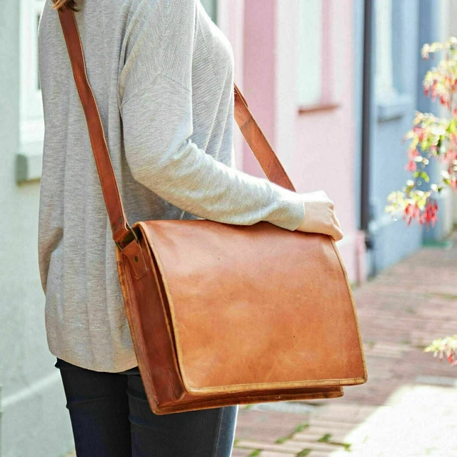 Neuf Femmes Messager Sac Véritable Cuir Marron Sacoche Cartable Ordinateur