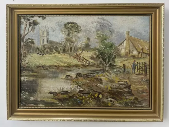 Original Impressionist Oil On Canvas Painting In Gold Gilt Style Frame